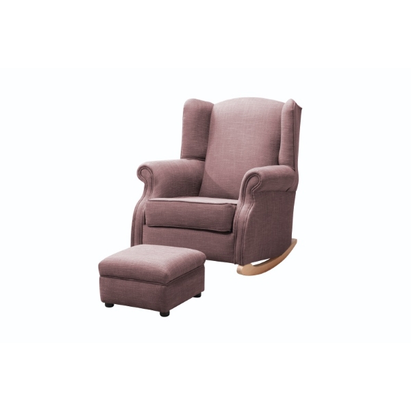Picture of Snazzy Wingback Rocker Chair + Ottoman - Baked Pink Clay
