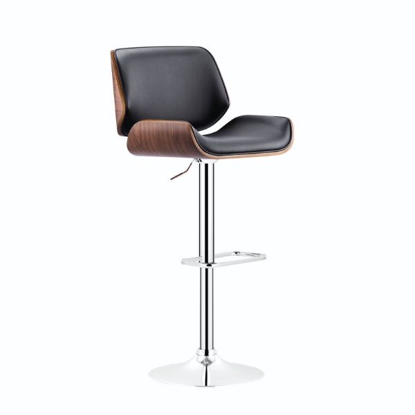 Picture of Rome Adjustable Bar Stool - Walnut & Black - Silver Base